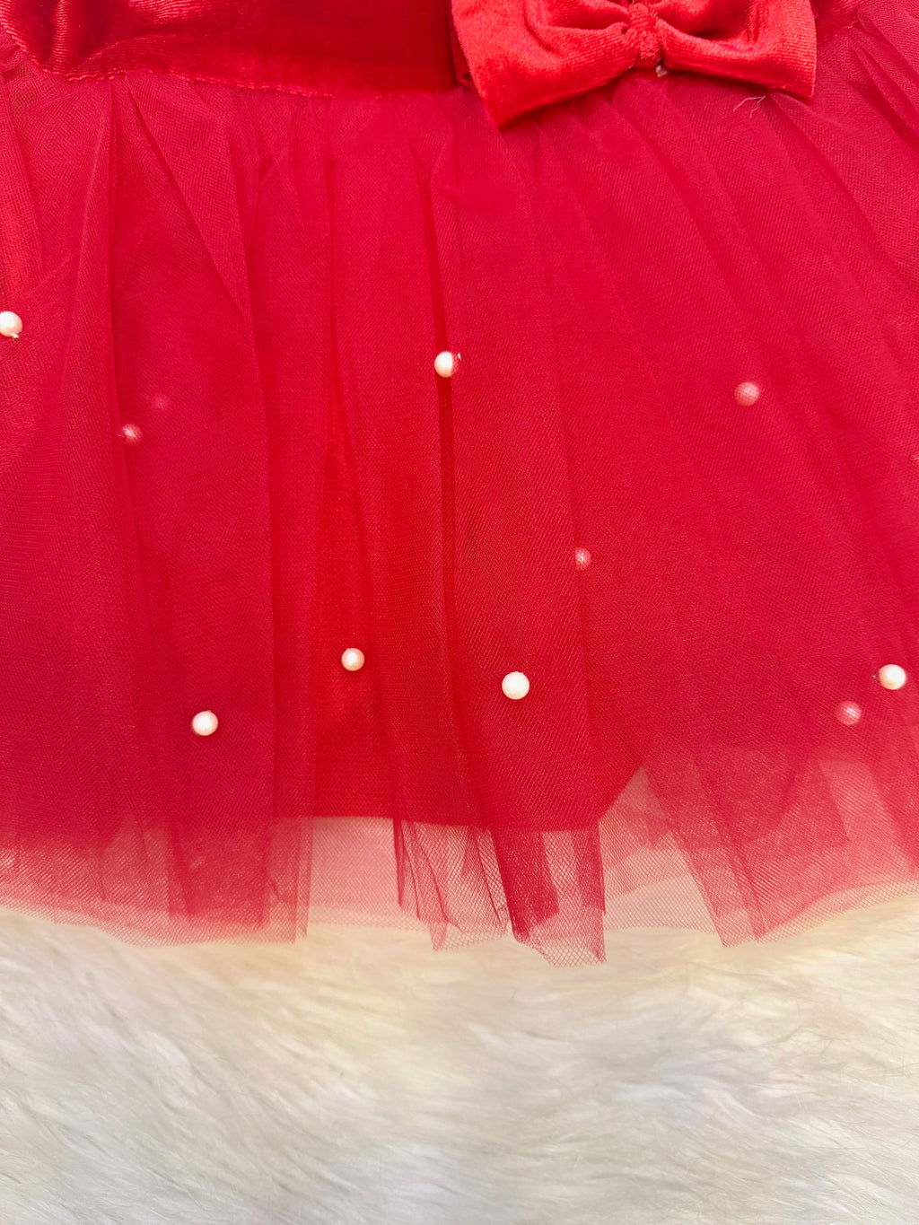 Robe de Fête Bébé "Éclat de Velours" – Rouge Impérial & Perles