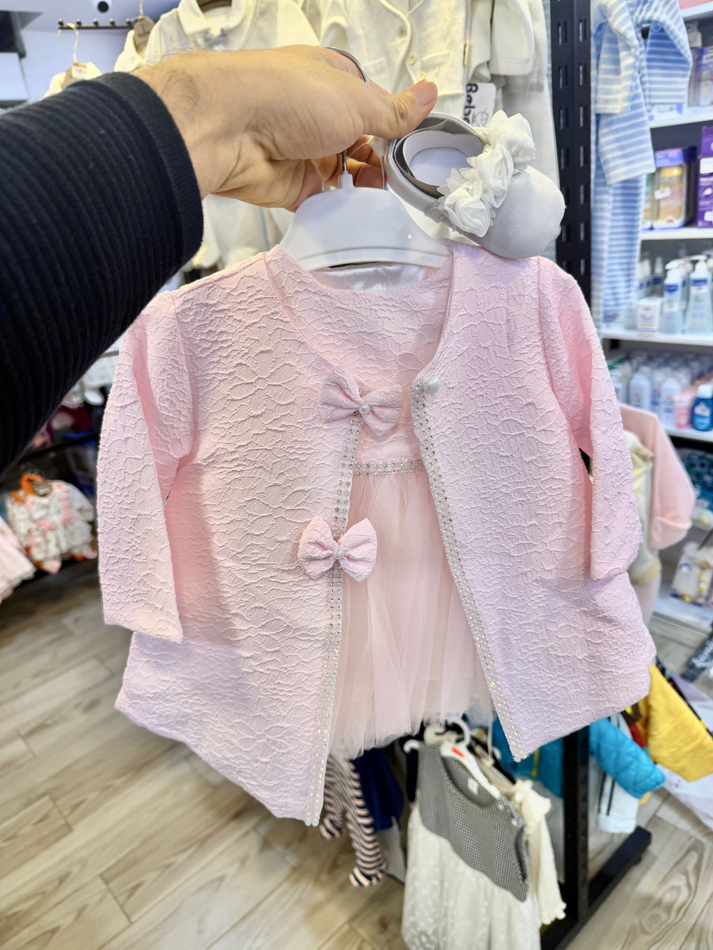 Ensemble de Cérémonie "Douceur Rosée" – Veste Jacquard & Robe en Tulle