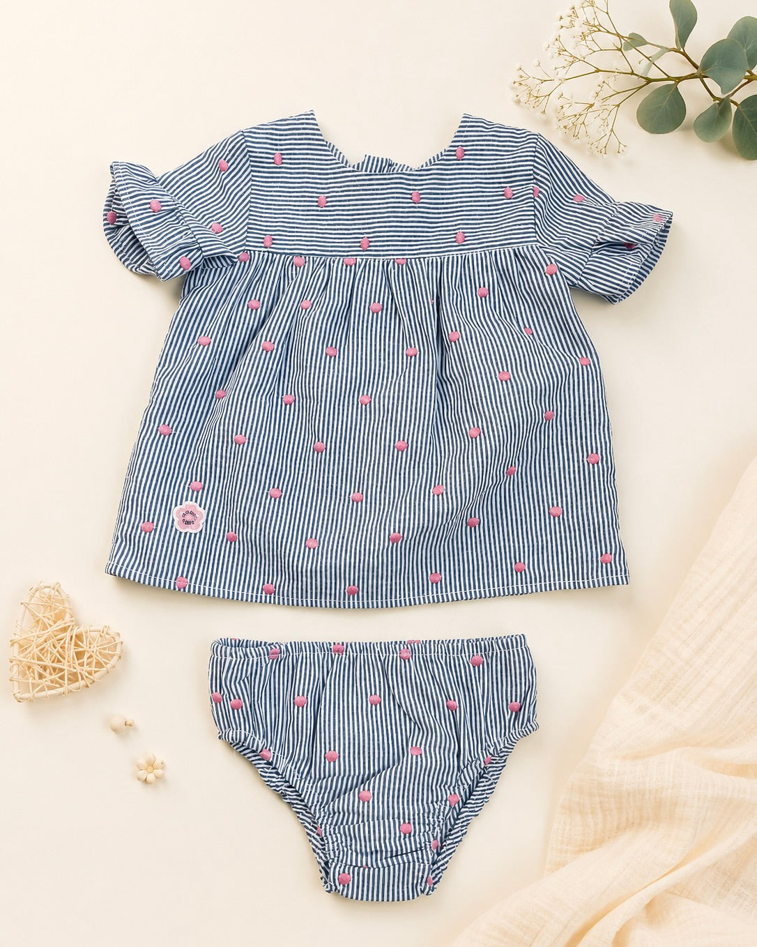 Ensemble Tunique &amp; Bloomer "Marinière Fleurie"