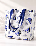 Sac de Plage Cabas "Horizon Marin" – Blanc &amp; Motifs Bleus