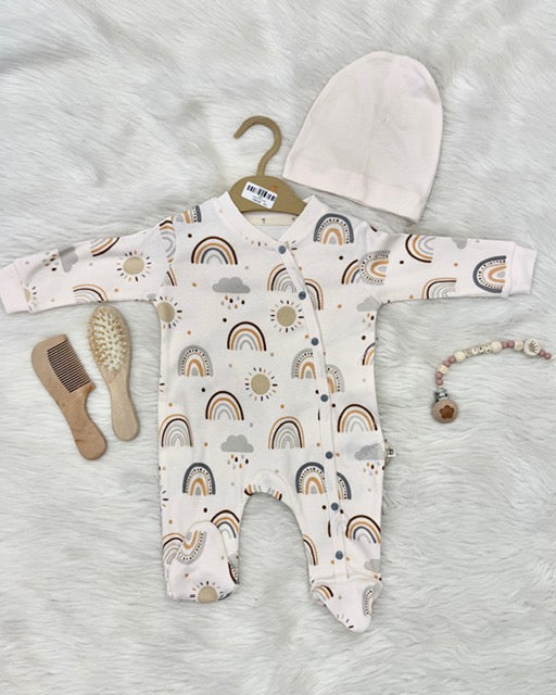 Grenouillère "Doux Arc-en-ciel" avec Bonnet Assorti