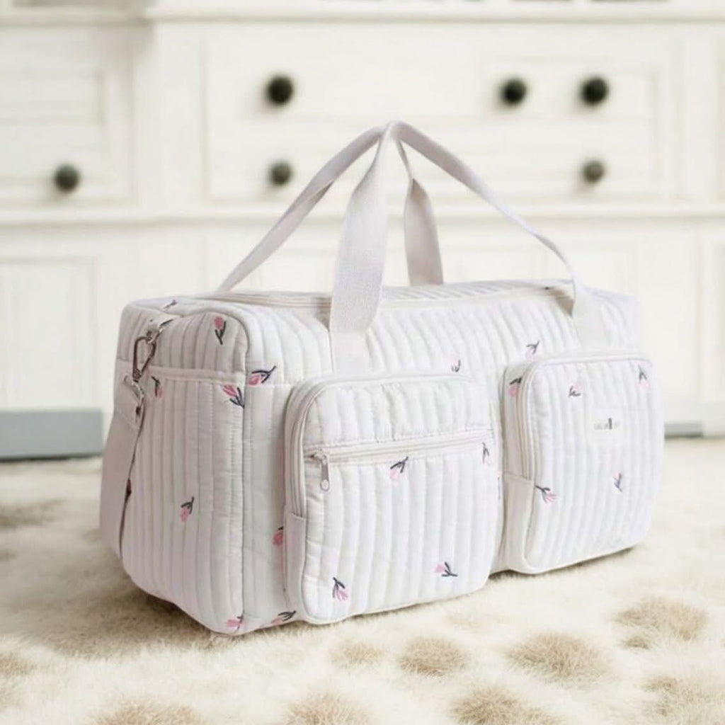 Sac Matelassé Blanc à Motifs Floraux