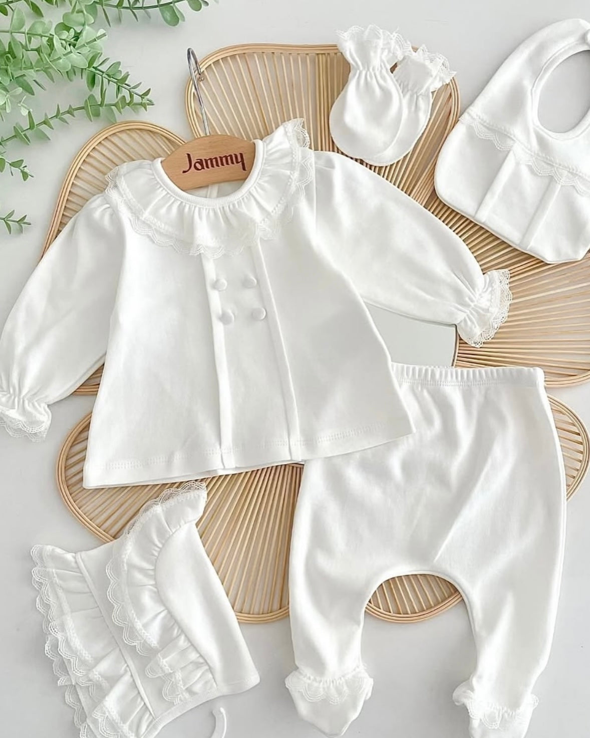 👶💖 Ensemble Nouveau-Né 5 Pièces – Confort 100% Coton Blanc 0-3 Mois