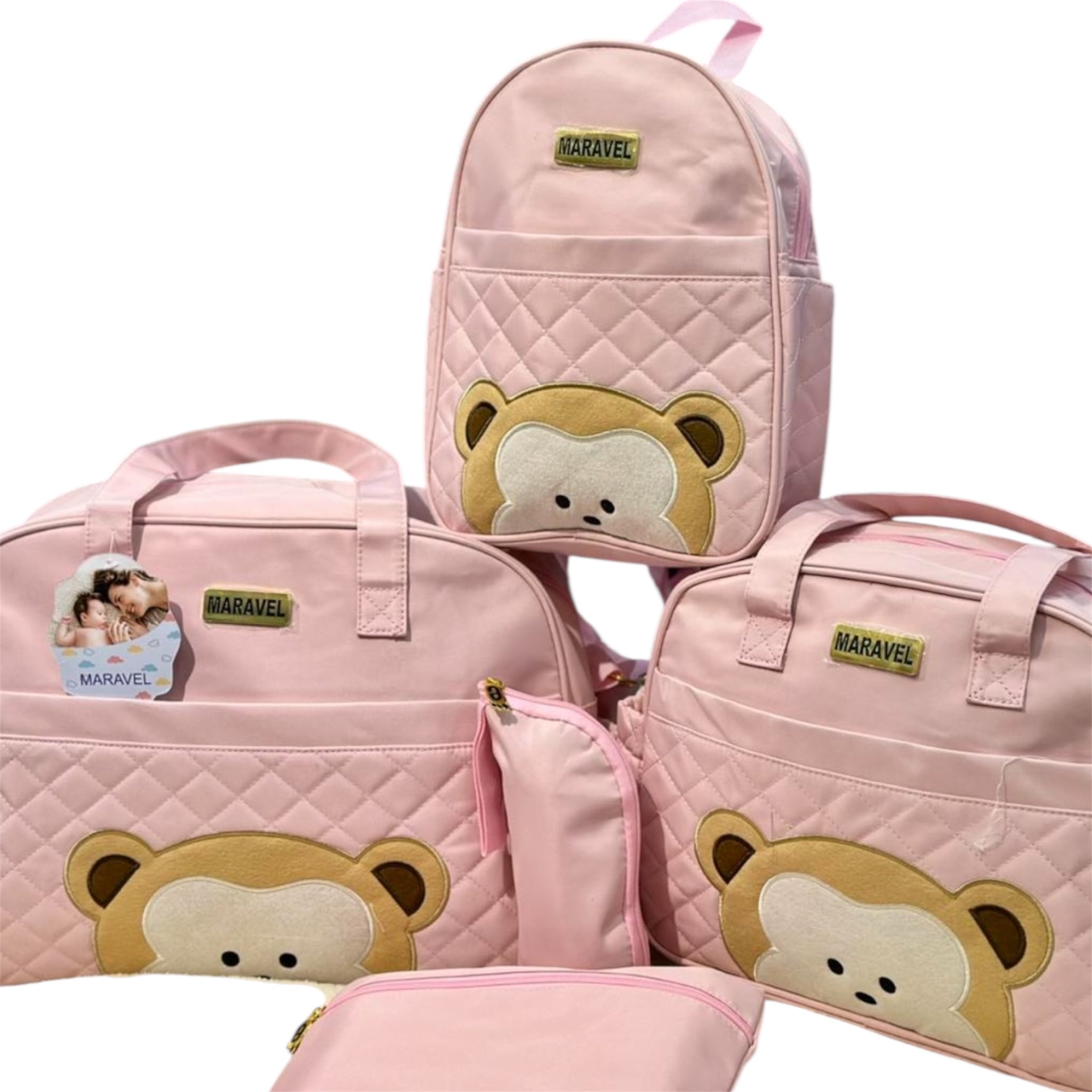Ensemble de Sacs à Langer Maravel "Mignon Ours" Rose