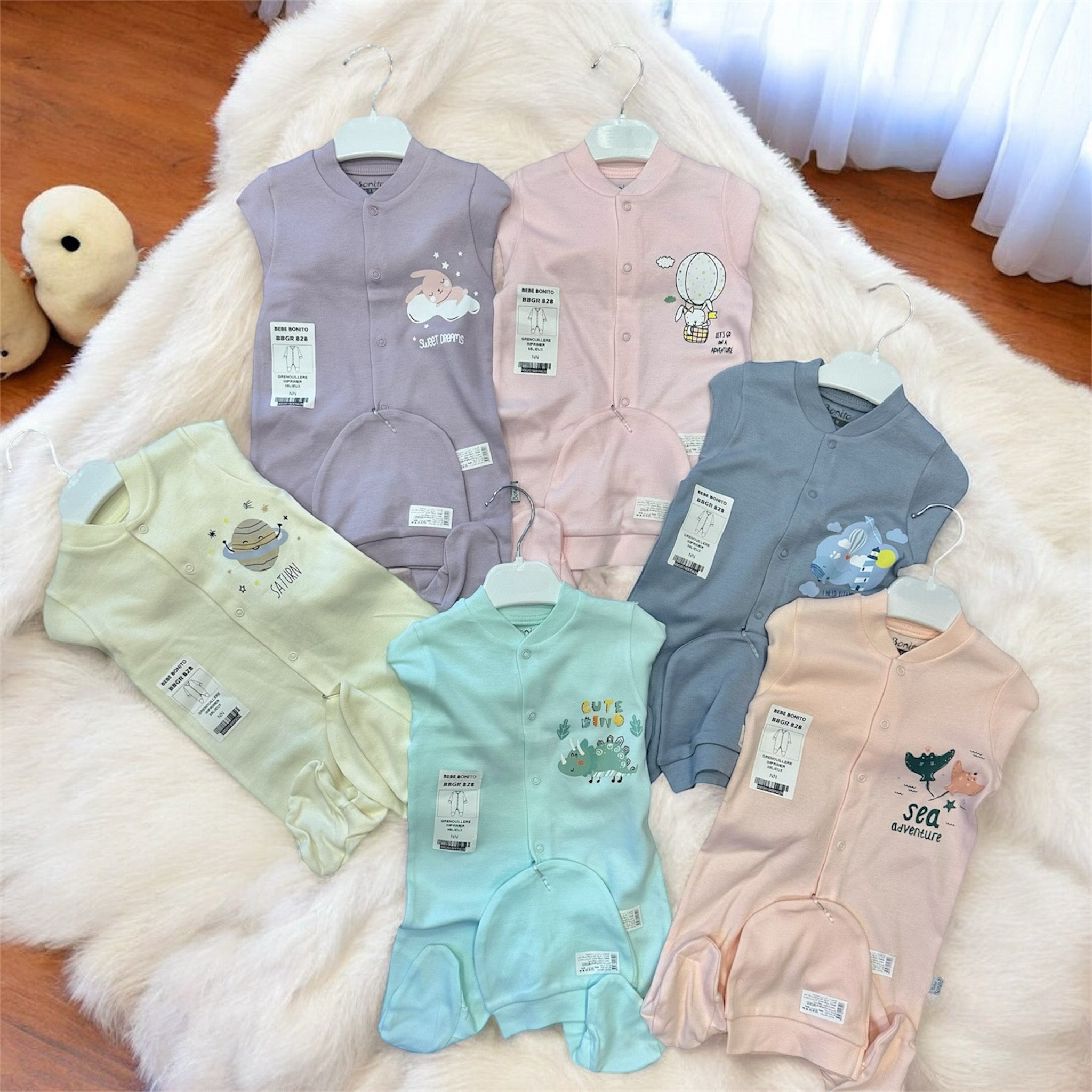 GRENOUILLERE EN COTON AVEC BONNET 0-3 Mois