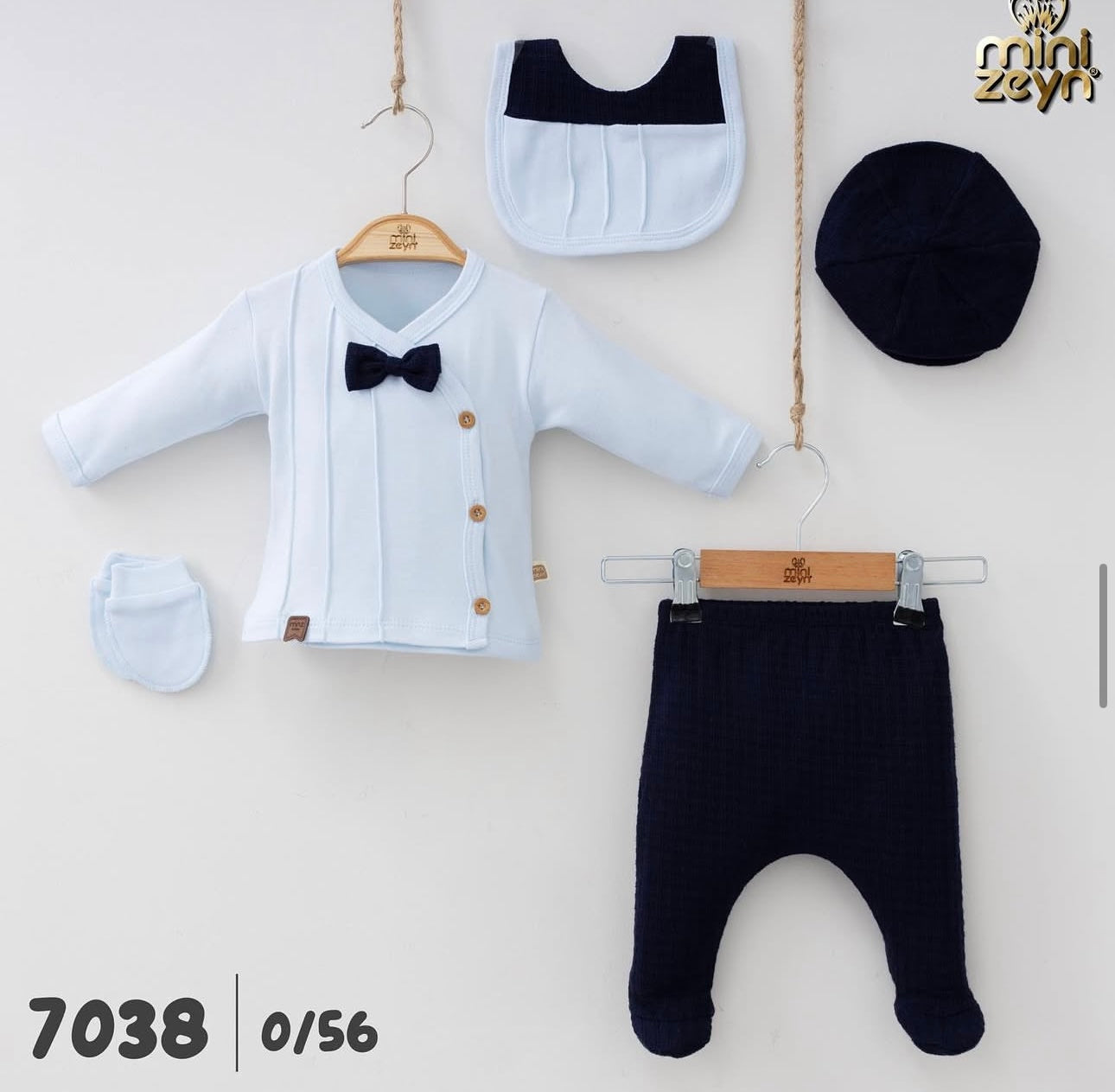 Ensemble Bébé Garçon 5 Pièces - Style Smoking Marine & Blanc 0-3 Mois