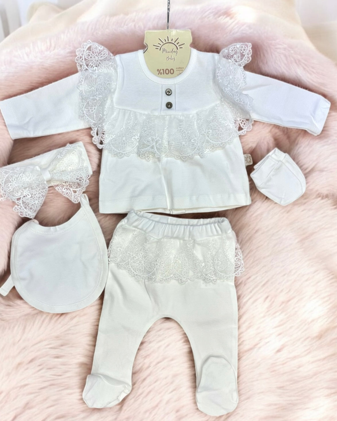 1. 👑 Ensemble Naissance Luxueux (Style Prestige) - 5 Pièces 0-3 Mois