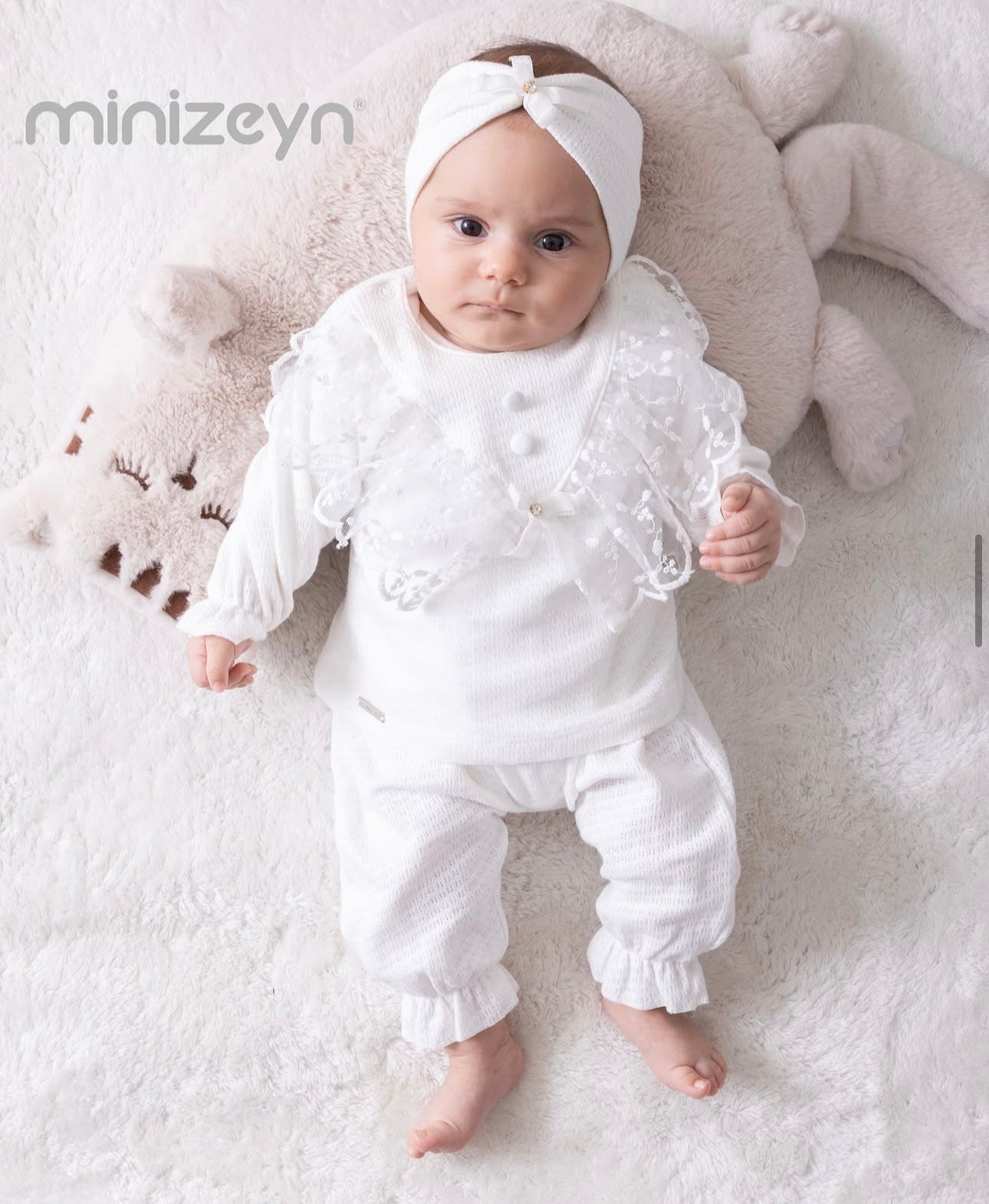Ensemble Naissance 5 Pièces - Blanc Cassé Élégant avec Dentelle 0-3 Mois