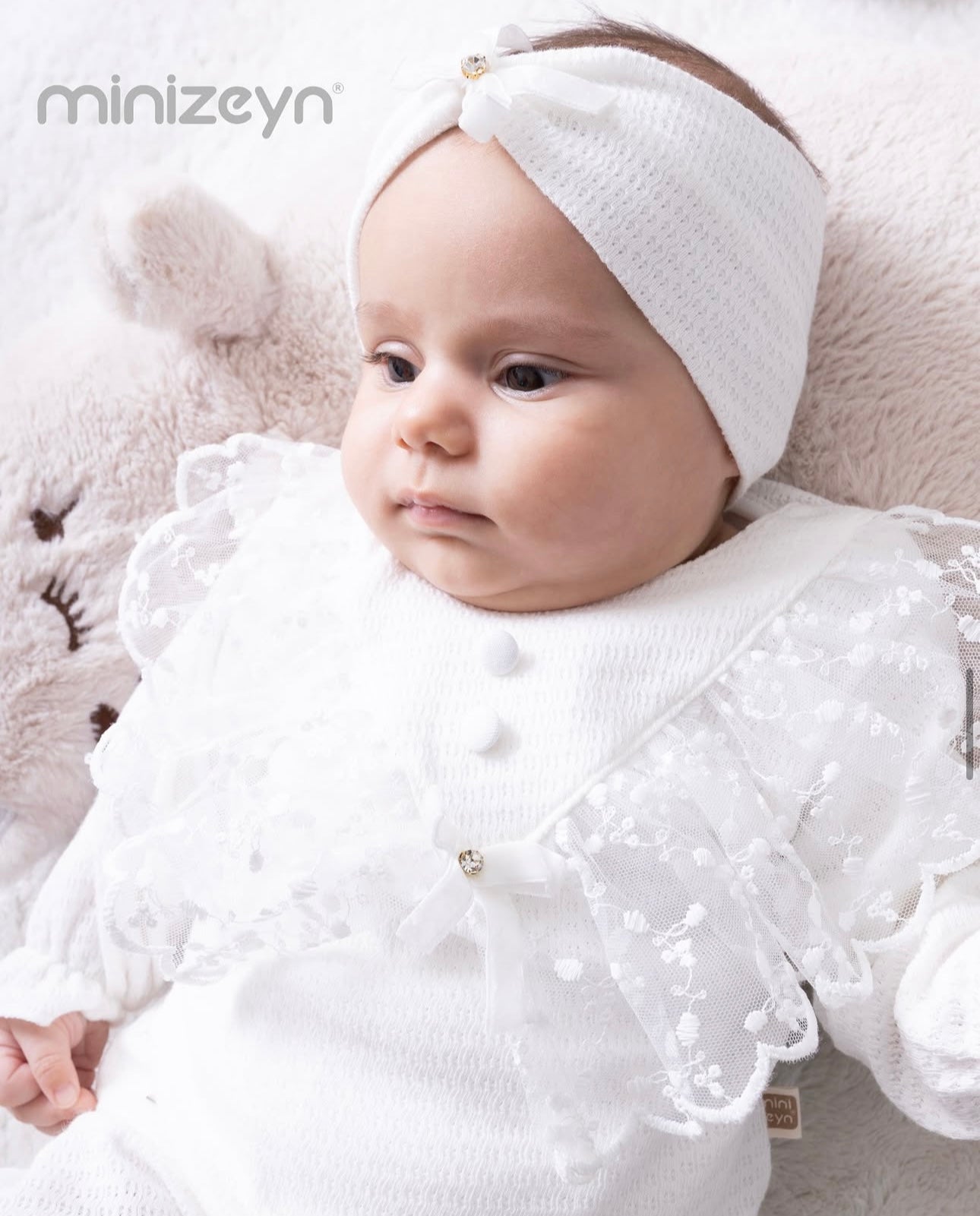 Ensemble Naissance 5 Pièces - Blanc Cassé Élégant avec Dentelle 0-3 Mois