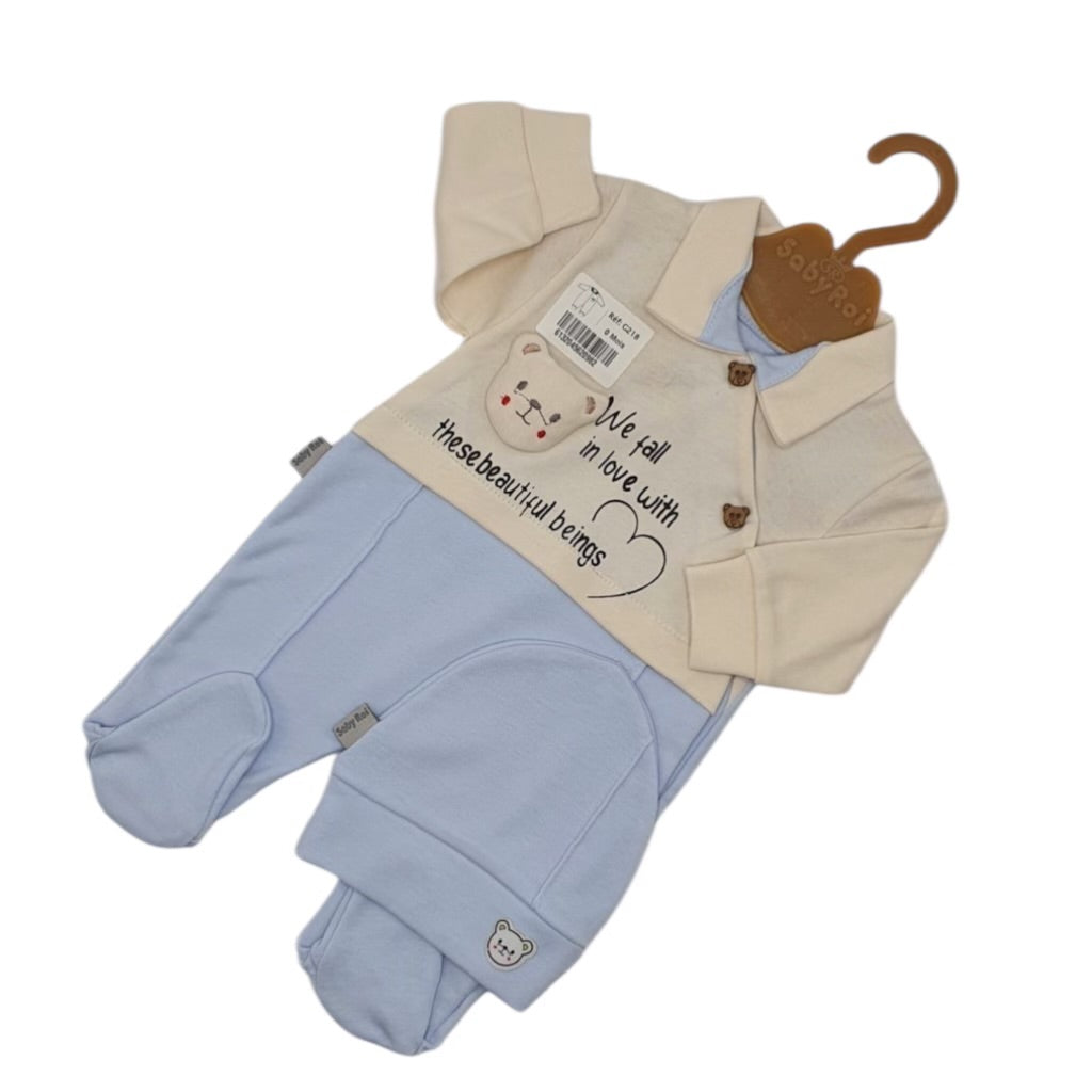 Grenouillère Bébé Garçon en Coton avec Bonnet