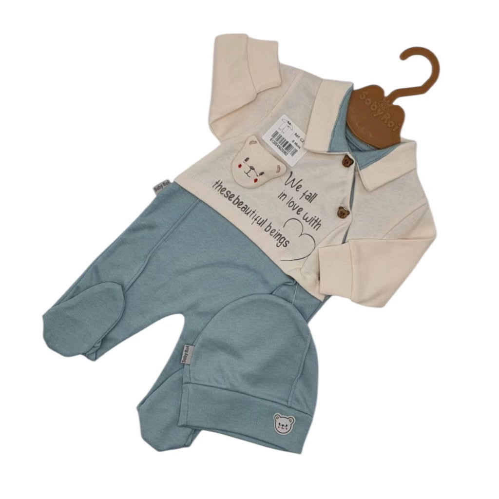 Grenouillère Bébé Garçon en Coton avec Bonnet