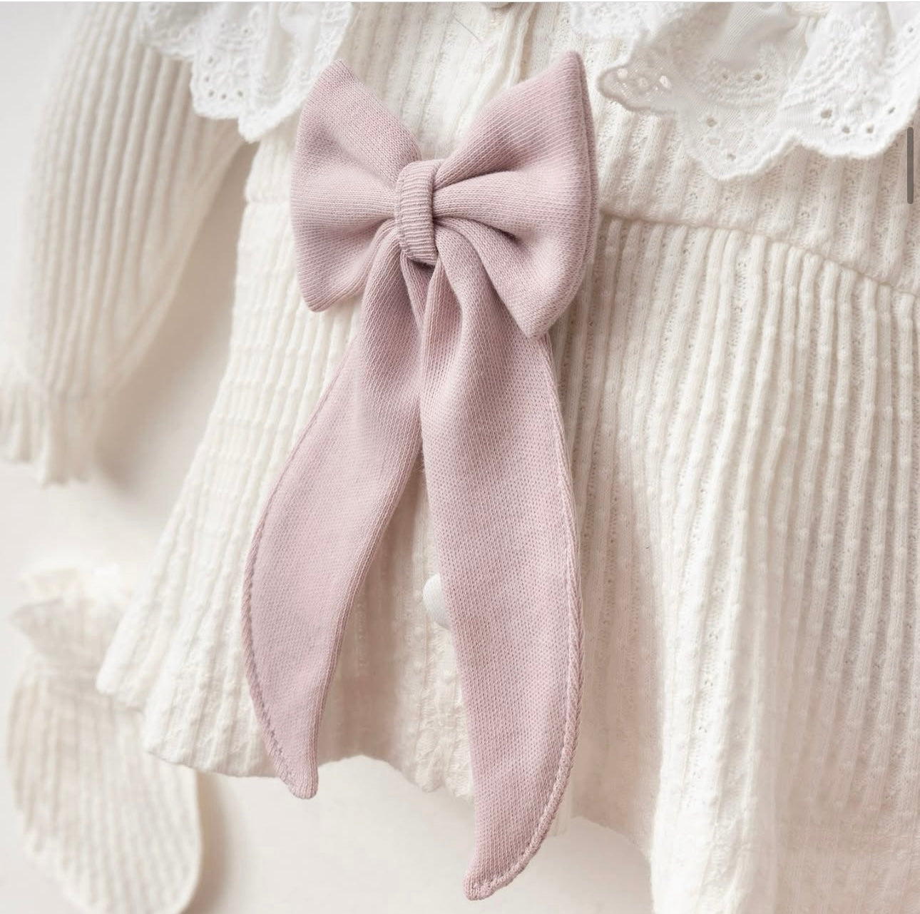 Ensemble Bébé Fille 5 Pièces - Tricot Crème & Rose Poudré 0-3 Mois