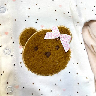 Grenouillère Bébé Oursonne Rose et Blanche