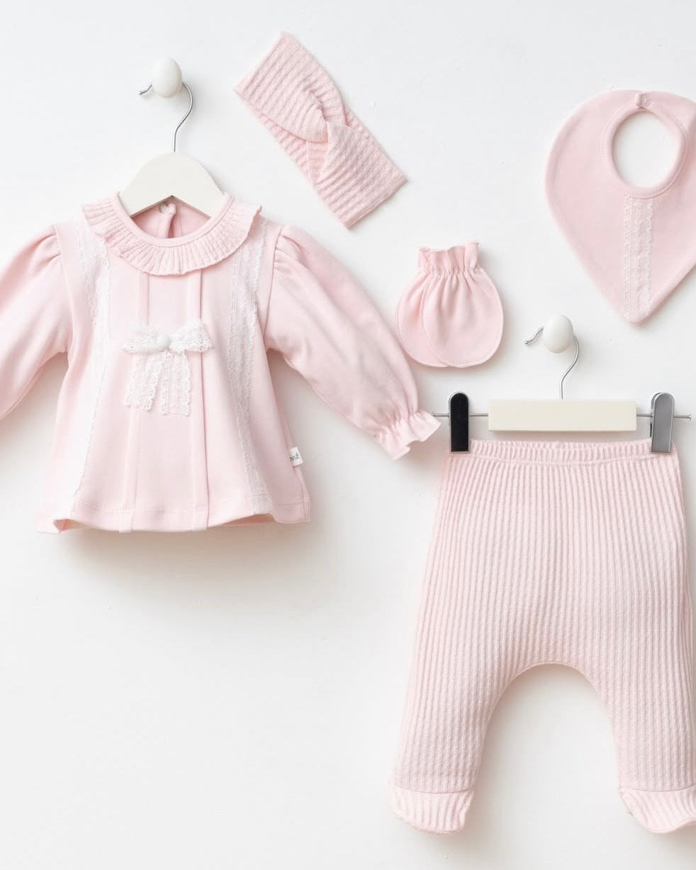 Ensemble de Naissance "Douceur de Rose" – Pack Complet 5 Pièces 0-3 Mois