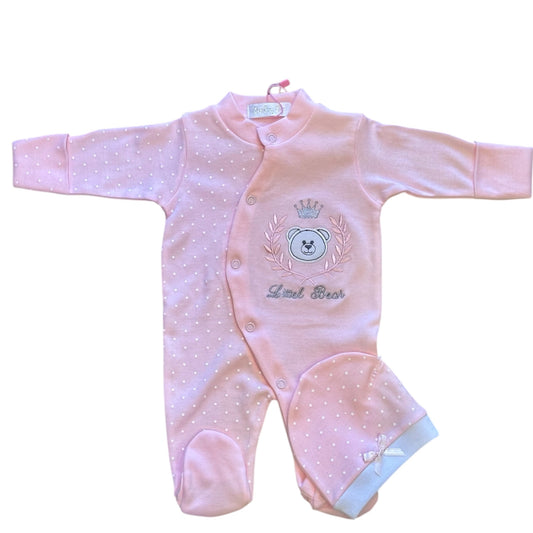 Grenouillère Bébé "Mon Petit Ourson" avec Bonnet Assorti Rose
