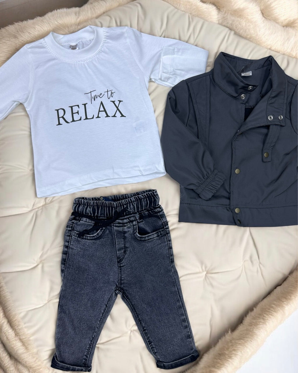 Ensemble 3 Pièces "Urban Relax" – Veste Anthracite & Jean Gris 9-12 Mois