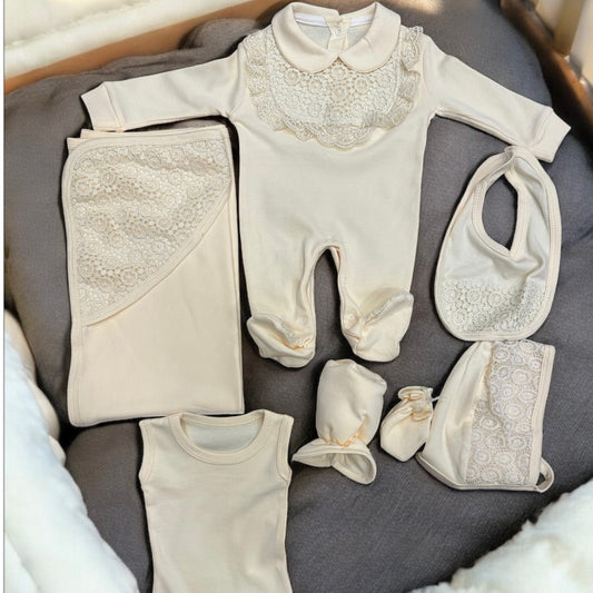 Ensemble Naissance "Petite Princesse" En Beige 7 pièces