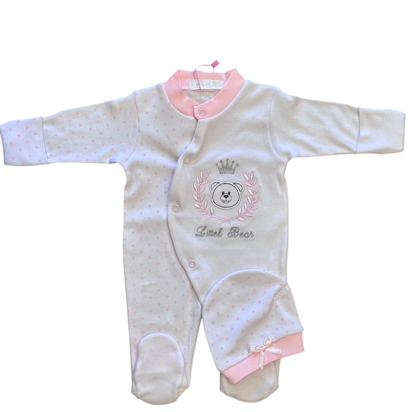 Grenouillère Bébé "Mon Petit Ourson" avec Bonnet Assorti Rose