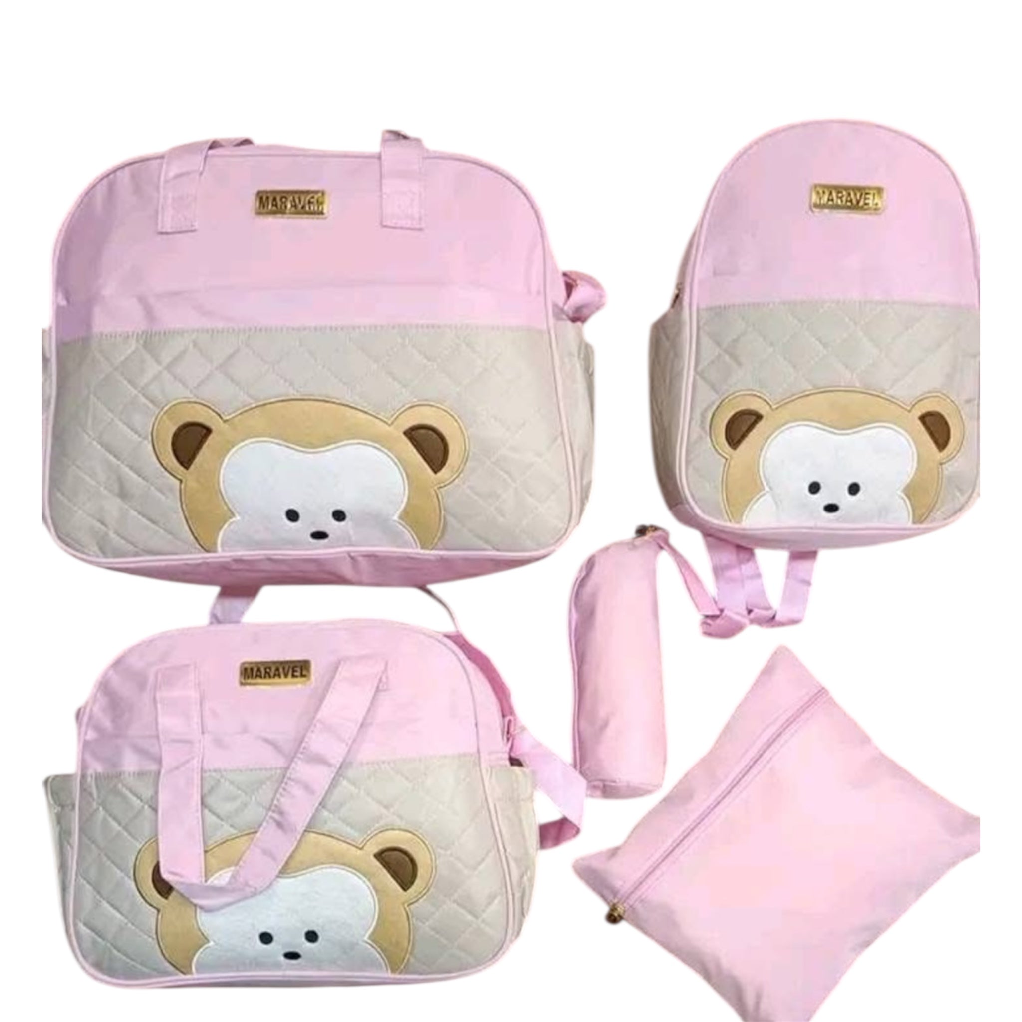 Ensemble de Sacs à Langer Maravel "Mignon Ours" Rose