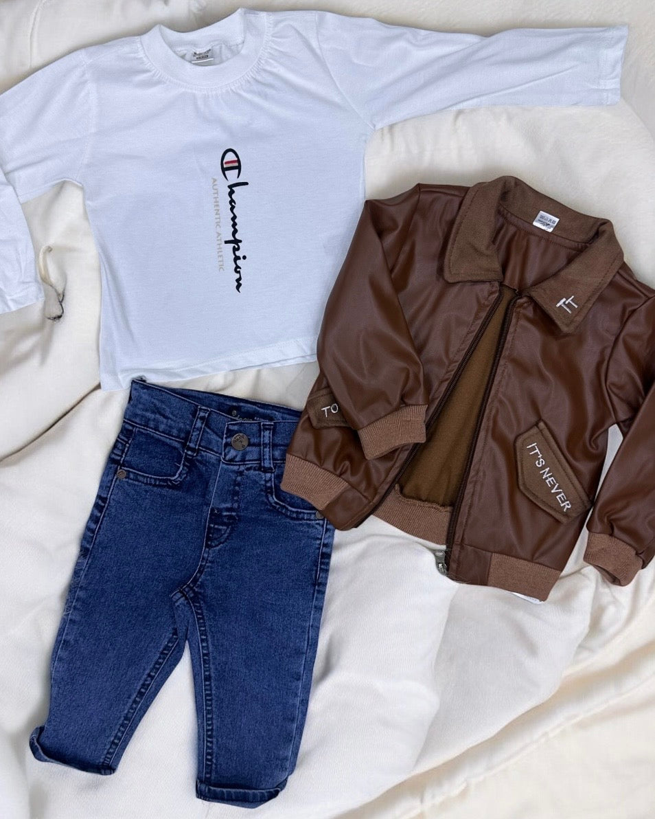 Ensemble "Petit Aventurier" – Veste Aviateur & Jean