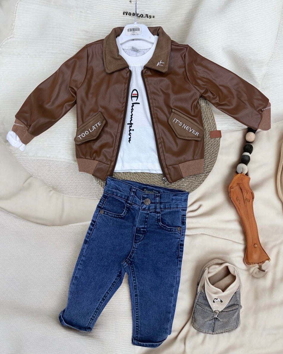 Ensemble "Petit Aventurier" – Veste Aviateur & Jean